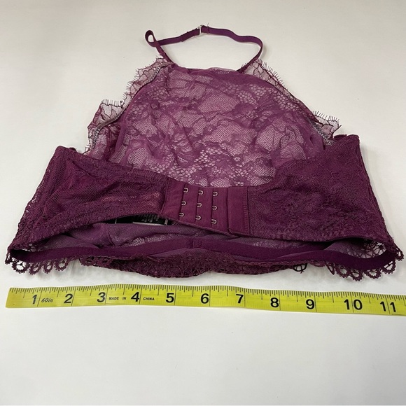 NEW Victorias Secret 32DD Unlined Bralette Bra Purple Floral Lace Halter #0825 - Picture 3 of 8